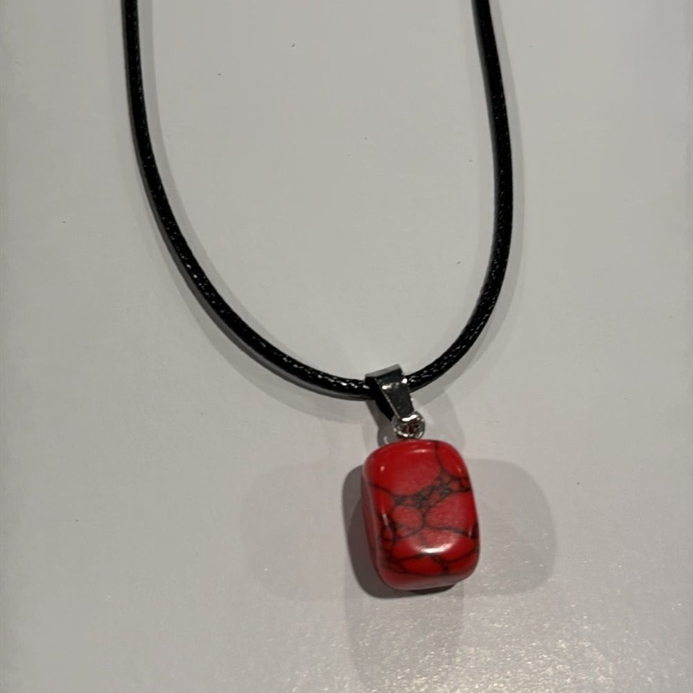 Red Pendant Necklace with Black Cord
